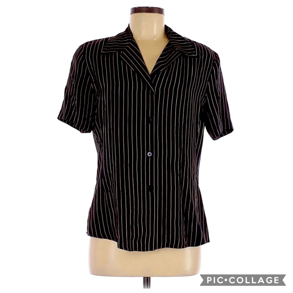 Linda Allard Ellen Tracy Silk Striped Button Up